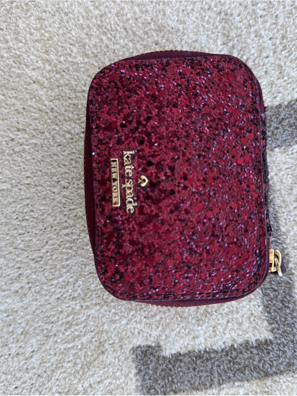 kate spade Glitter Zip Cosmetic Pouch - Deep Red
